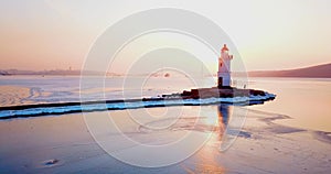 Top aerial panoramic view of Tokarev Lighthouse in Vladivostok