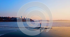 Top aerial panoramic view of Tokarev Lighthouse in Vladivostok