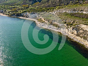 top aerial view of the beautiful wild beach in Bulgaria