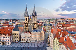 Top aerial view of Prague Old Town Square