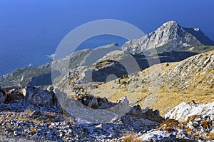 On the top of the Agion Oros Athos Mountain in Greece