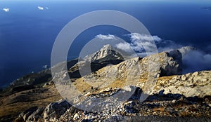 On the top of the Agion Oros Athos Mountain in Greece. A view on Panagia kelia