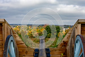 The Top of Autumn Trees Over a Cannon at Valley Forge National  Historical Park