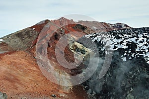 At the top of Avachinsky volcano. Kamchatka Krai