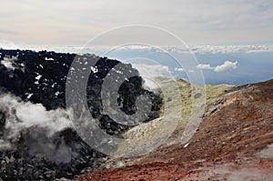 At the top of Avachinsky volcano. Kamchatka Krai