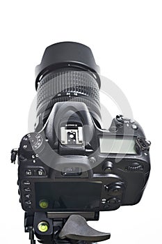 Top back view digital SLR camera isolated