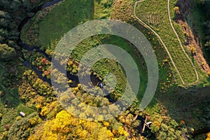 Top of the baltic mound with beautiful colors of autumn photographed with a drone on sunny day.