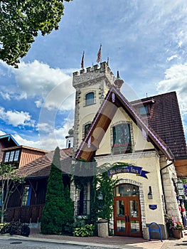 Castle tower top on Bavarian Inn building in downtown Frankenmuth, Michigan