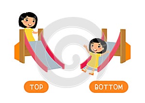TOP and BOTTOM antonyms word card, Opposites concept. Flashcard for English language learning.