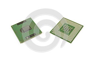 Top and bottom of Computer notebook CPU cache memory 1 megabytes on white background, isolated photo