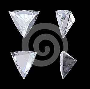 Top, bottom and side views of trillion diamond