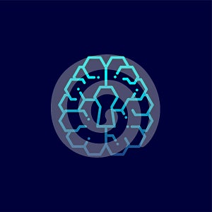 Top Brain logo icon with keyhole symbol, Secrets of the mind concept design illustration blue gradients color isolated on dark
