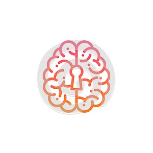 Top Brain logo icon with keyhole symbol, Secrets of the mind concept design illustration pink and orange gradients color isolated