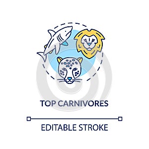 Top carnivores concept icon. Wild animals. Food chain apex predators. Marine and land ecosystems idea thin line