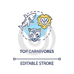 Top carnivores concept icon. Wild animals. Food chain apex predators. Marine and land ecosystems idea thin line photo