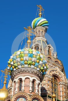 The top of the Cathedral of the Resurrection of Christ Savior-on-the-Blood. Saint-Petersburg