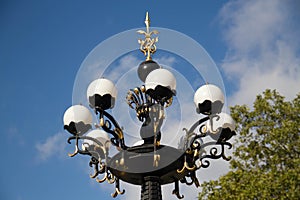 The top of Cherry Hill fountain with blue sky in summer at Central Park