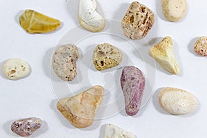Top close-up shot of several colorful stones that collected from