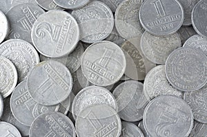 Top closeup view of old brazilian coins