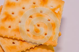 Top closeup view of unsalted crackers