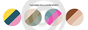 Top 4 color mixes palette of 2023. Trend color guide collection in RGB, CMYK. Bright color set for fashion, home