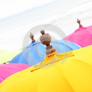 Top of a Colorful Beach Umbrella against the Sky
