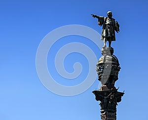 Top of the Columbus Monument Mirador de Colom in Barcelona, Catalonia, Spain. Bronze statue by Rafael Atche.