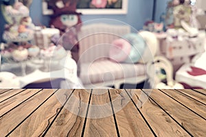 Top desk blur living room background,wooden table