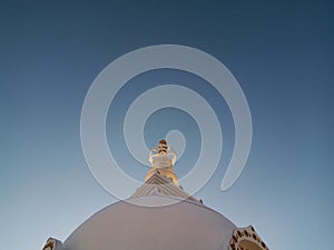 Top Dome of Famous tourist attraction Serene Shanti Stupa, Peace Pagoda near Leh, Ladakh, Jammu and Kashmir, India