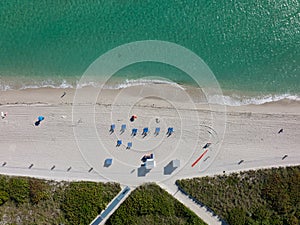 Top down aerial of beach vibe in south beach miami florida