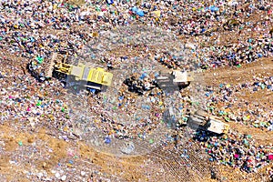 Top down aerial footage of a Municipal Solid waste Landfill.