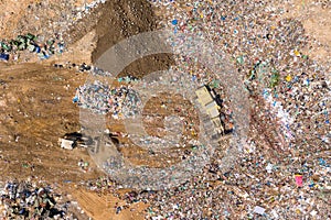 Top down aerial footage of a Municipal Solid waste Landfill.