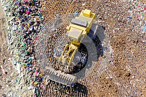 Top down aerial footage of a Municipal Solid waste Landfill.