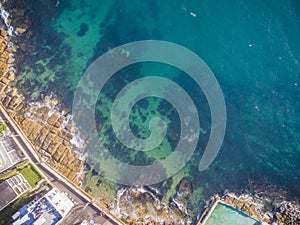 Top down aerial of Manly Beach, Sydney