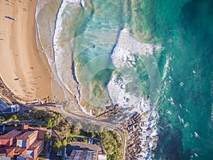 Top down aerial of Manly Beach, Sydney