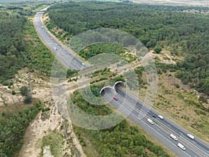 Top down aerial view on Ecoduct Kootwijkerzand.