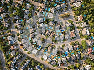 Top Down Aerial View of Houses and Streets in Beautiful Residential Neighbourhood During Summer, Montreal, Quebec, Canada