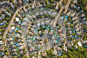 Top Down Aerial View of Houses and Streets in Beautiful Residential Neighbourhood During Summer, Montreal, Quebec, Canada