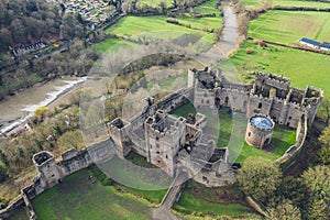 Top Down Aerial view Over Castle in UK