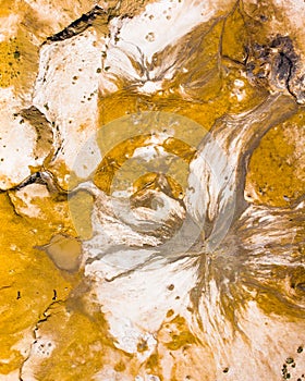 Top down aerial view scenic natural mud volcanoes formations in Chachuna nature reserve, Georgia