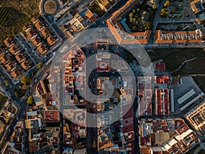 Top down aerial view of small town center in Canals, Spain