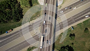 Top down aerial view of transportation highway overpass, ringway, roundabout