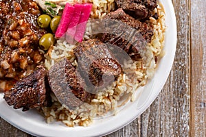 top down beef kabob plate