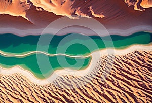 Top-down drone capture of desert riverbeds crisscrossing through arid terrain