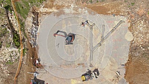 TOP DOWN: Drone point of view of housing project in midst of foundation works. photo