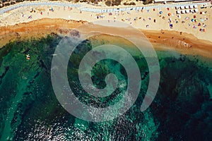 Top down drone view of Avencas beach beach in Parede, Lisbon Region, Portugal photo