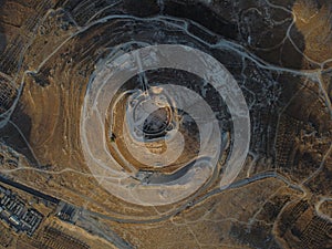 Top-down drone view of Herodion in Israel that built in Israel by Herod at between 23 and 15 BCE