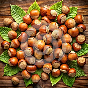 Natural fresh hazelnut flat lay photo