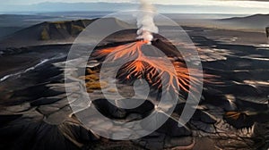 Top down flat view dramatic volcanic landsca...