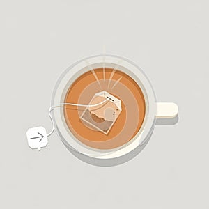 Steeping in brown liquid suggesting tea. The cup is simple and